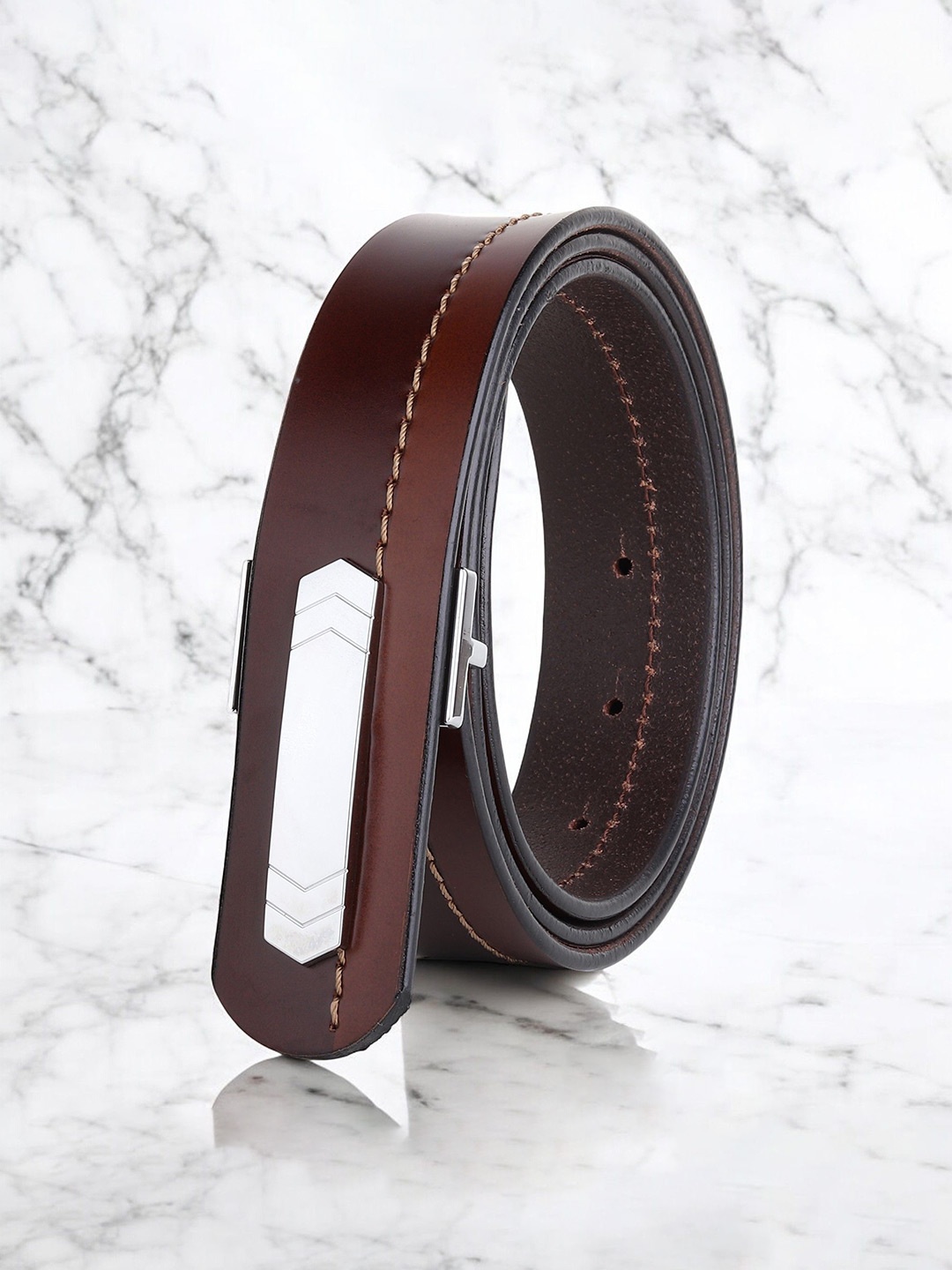 

Metronaut Men Textured Leather Formal Belt, Brown