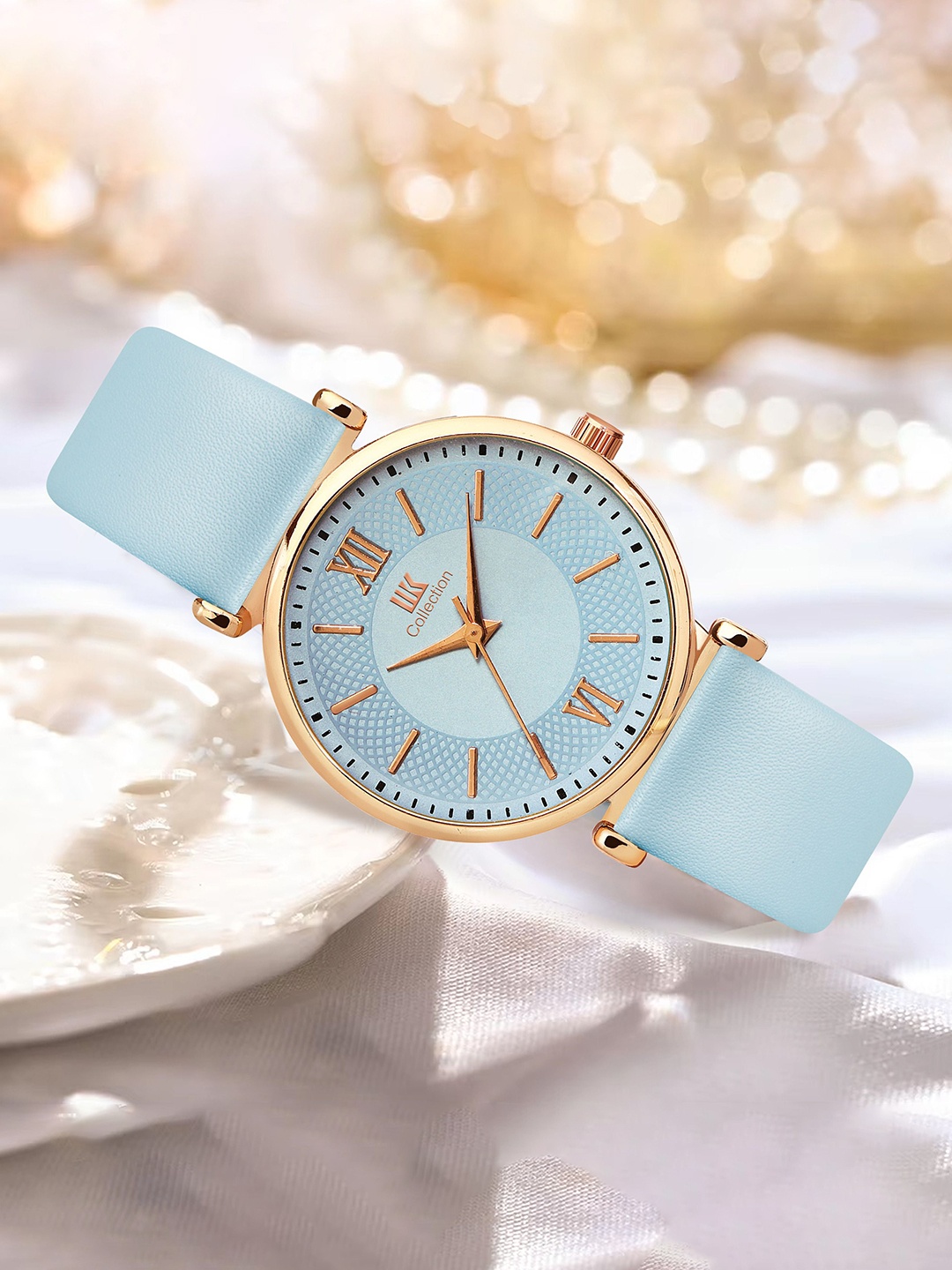 

IIK COLLECTION Women Dial & Leather Bracelet Style Straps Analogue Watch IIK-3222W, Blue