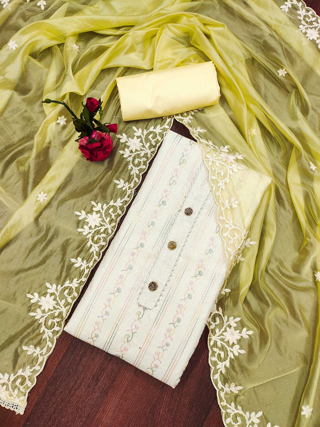 

SAINOOR Embroidered Semi-Stitched Dress Material, Off white