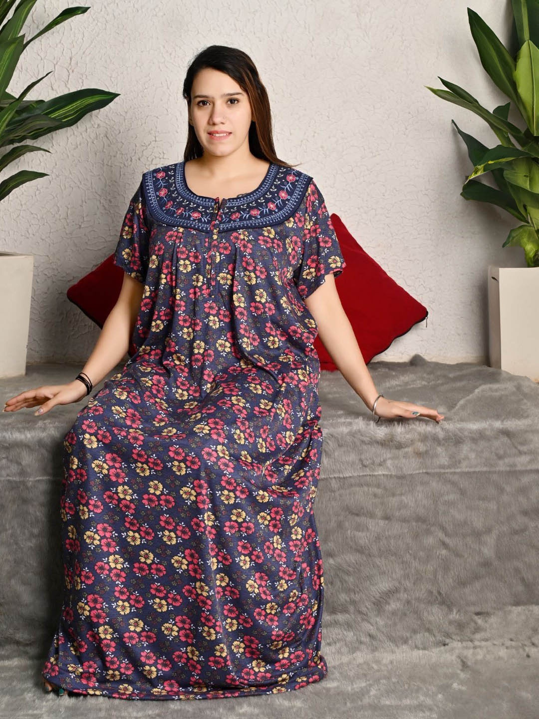 

Bindass Female Collection Embroidered Maxi Nightdress, Blue