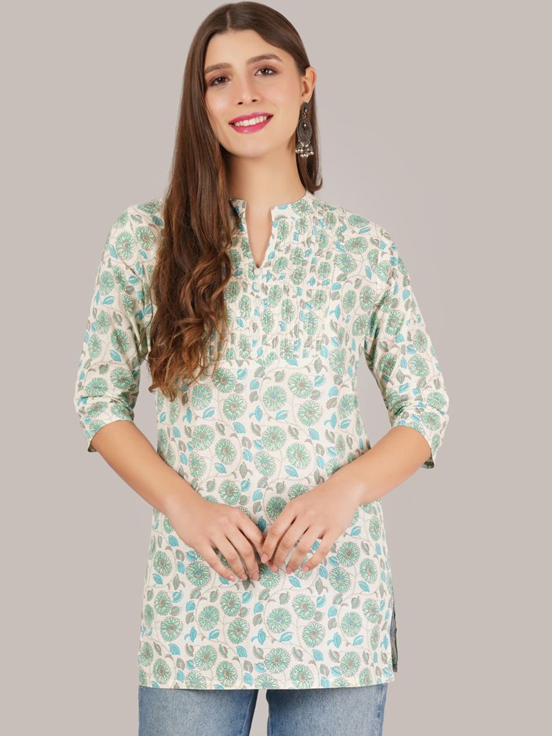 

JAITRA APPARELS Floral Printed Pure Cotton Kurti, Off white