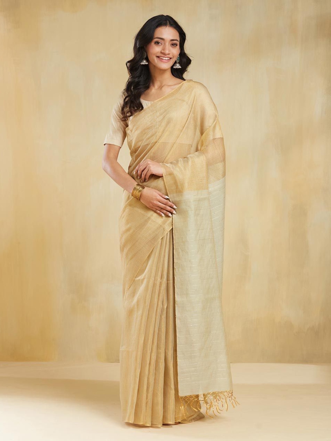 

Fabindia Woven Design Zari Pure Cotton Saree, Yellow