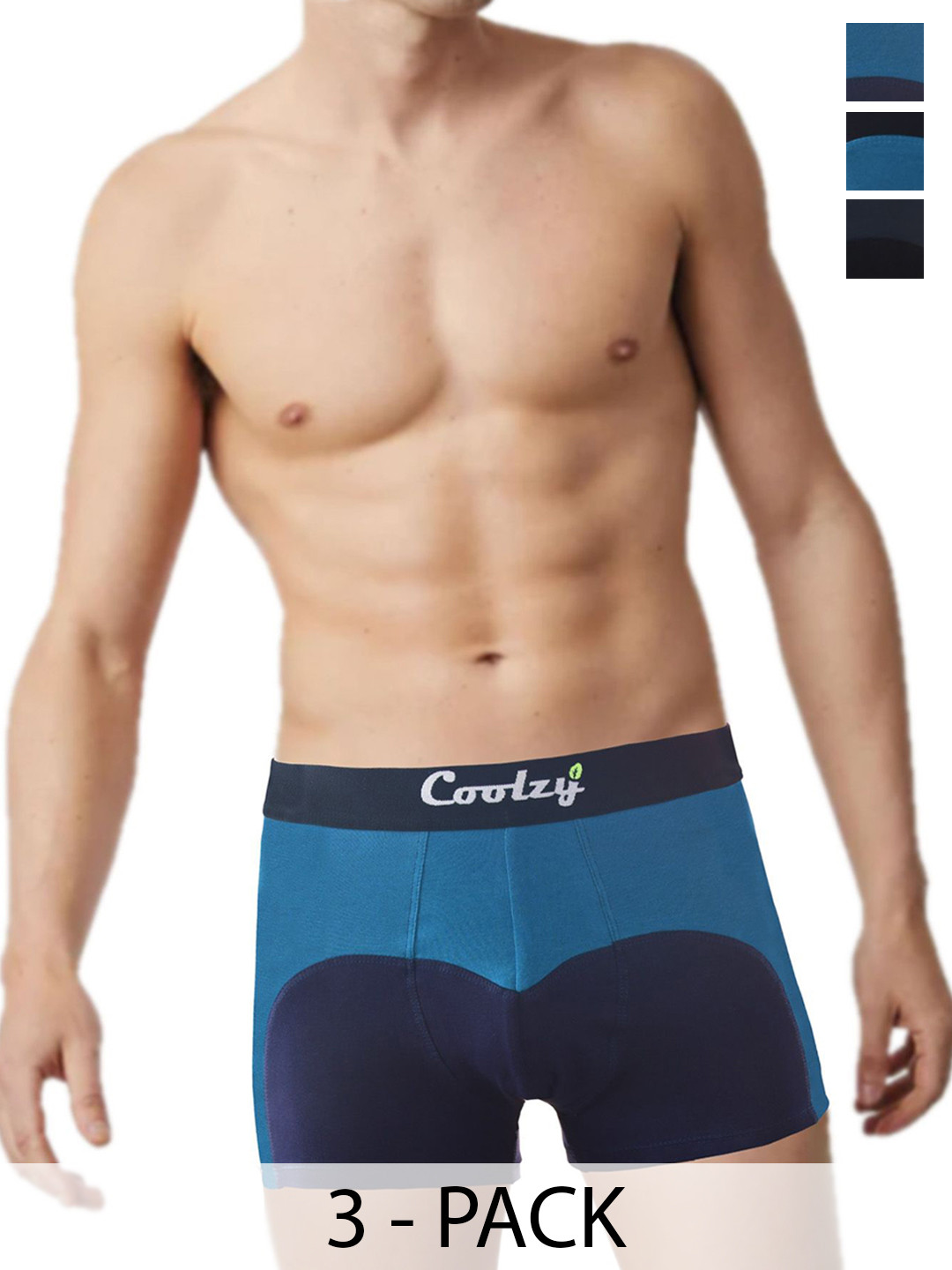 

COOLZY Pack Of 3 Color Block Antibacterial Trunks - SEOCSOTNK3K506-S, Navy blue