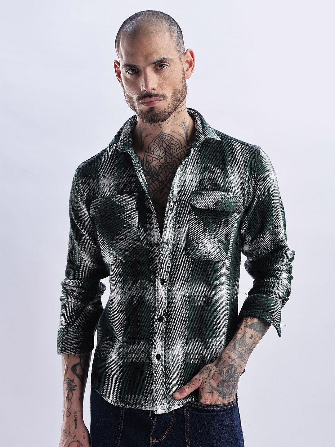 

THE BEETEL HOUSE Men Flannel Regular Slim Fit Casual Shirt, Olive