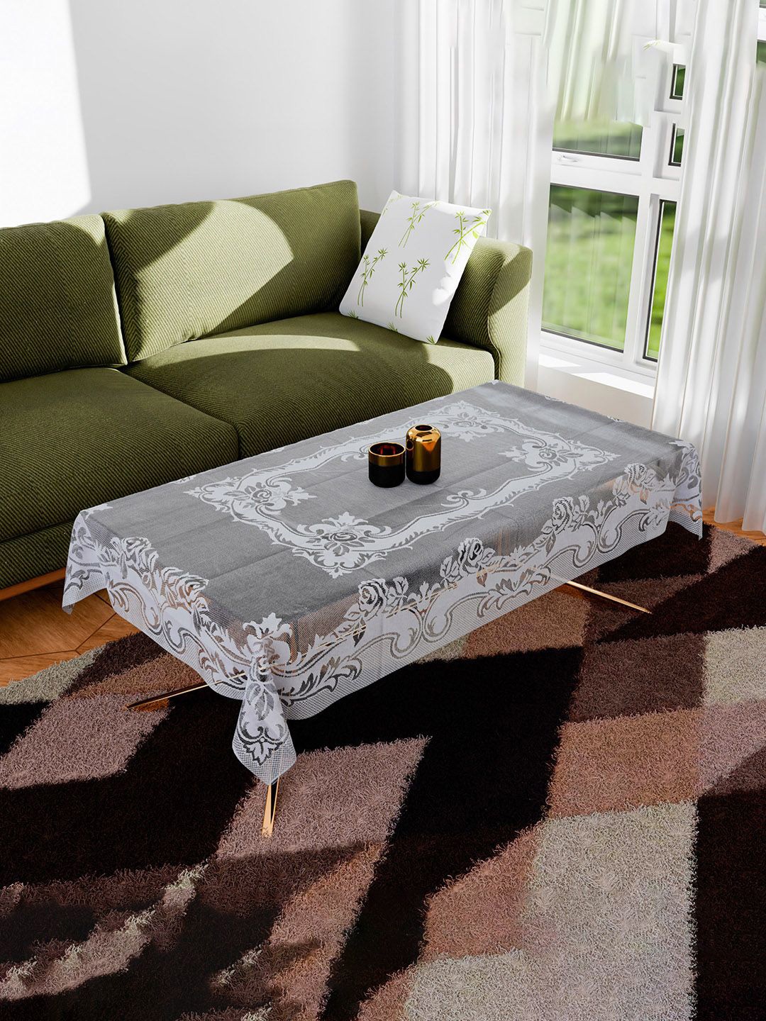 

Kuber Industries White & Grey Floral Printed Anti-Skid Cotton 4-Seater Table Cover