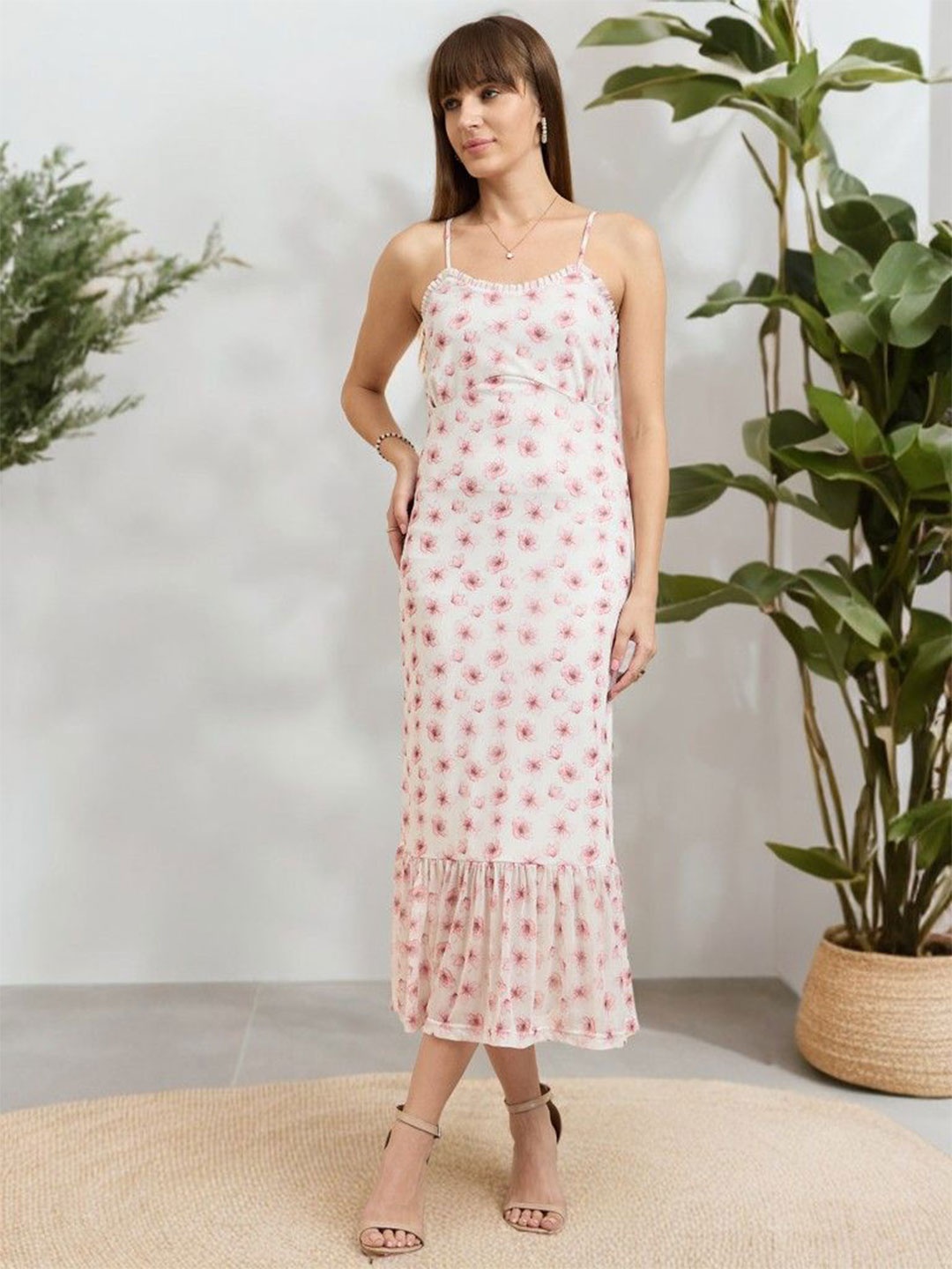 

DressBerry Floral Print Bodycon Midi Dress, Peach