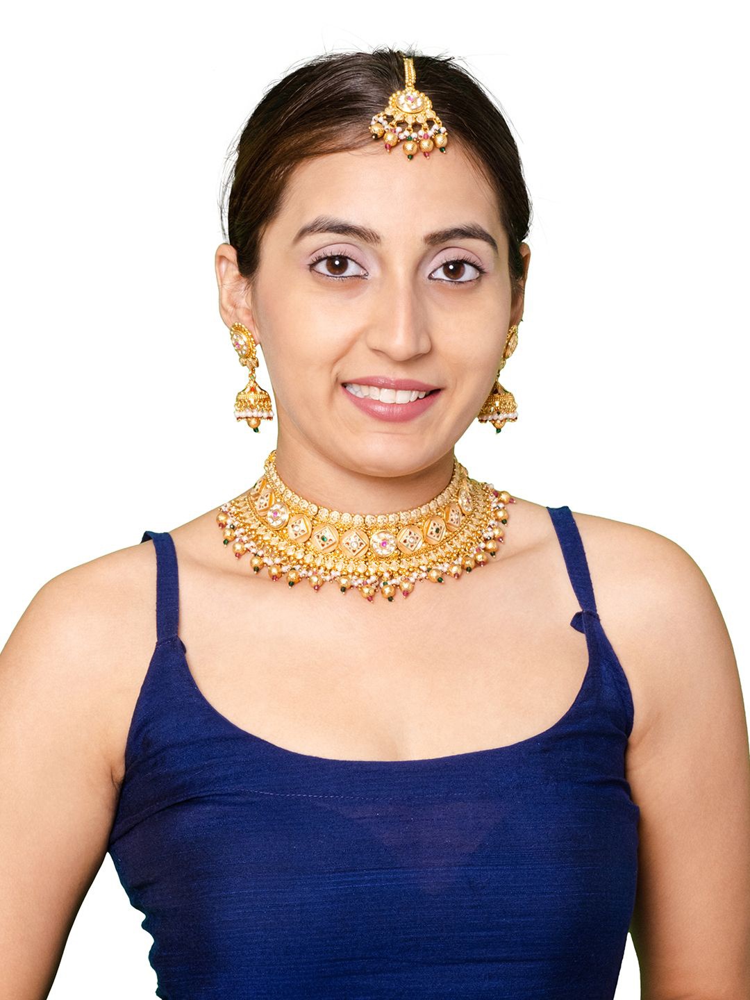 

Shining Jewel - By Shivansh Gold-Plated Kundan CZ Studded & Pearls Beaded Jewellery Set