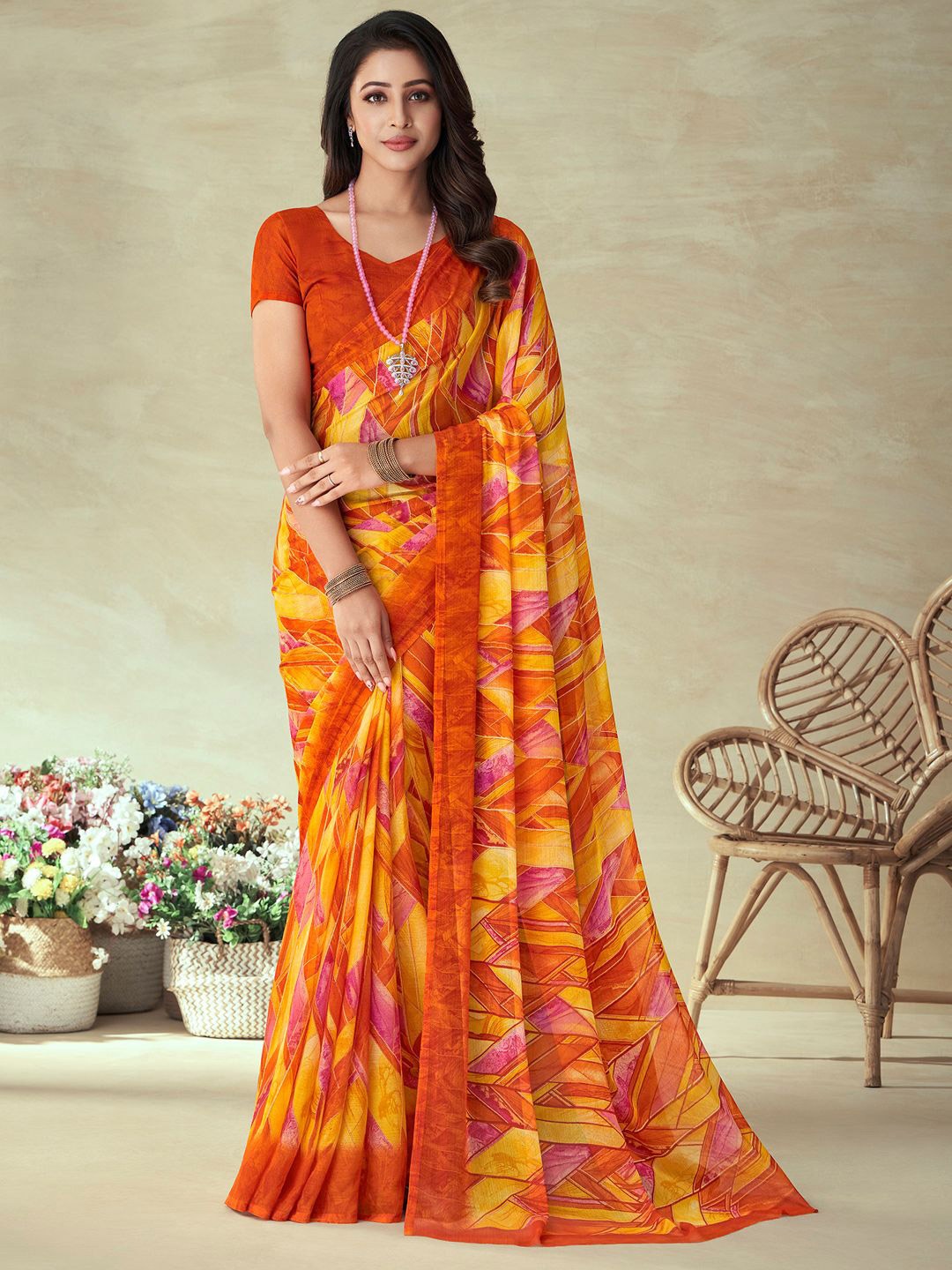 

Anouk Rustic Poly Chiffon Bagru Saree, Yellow