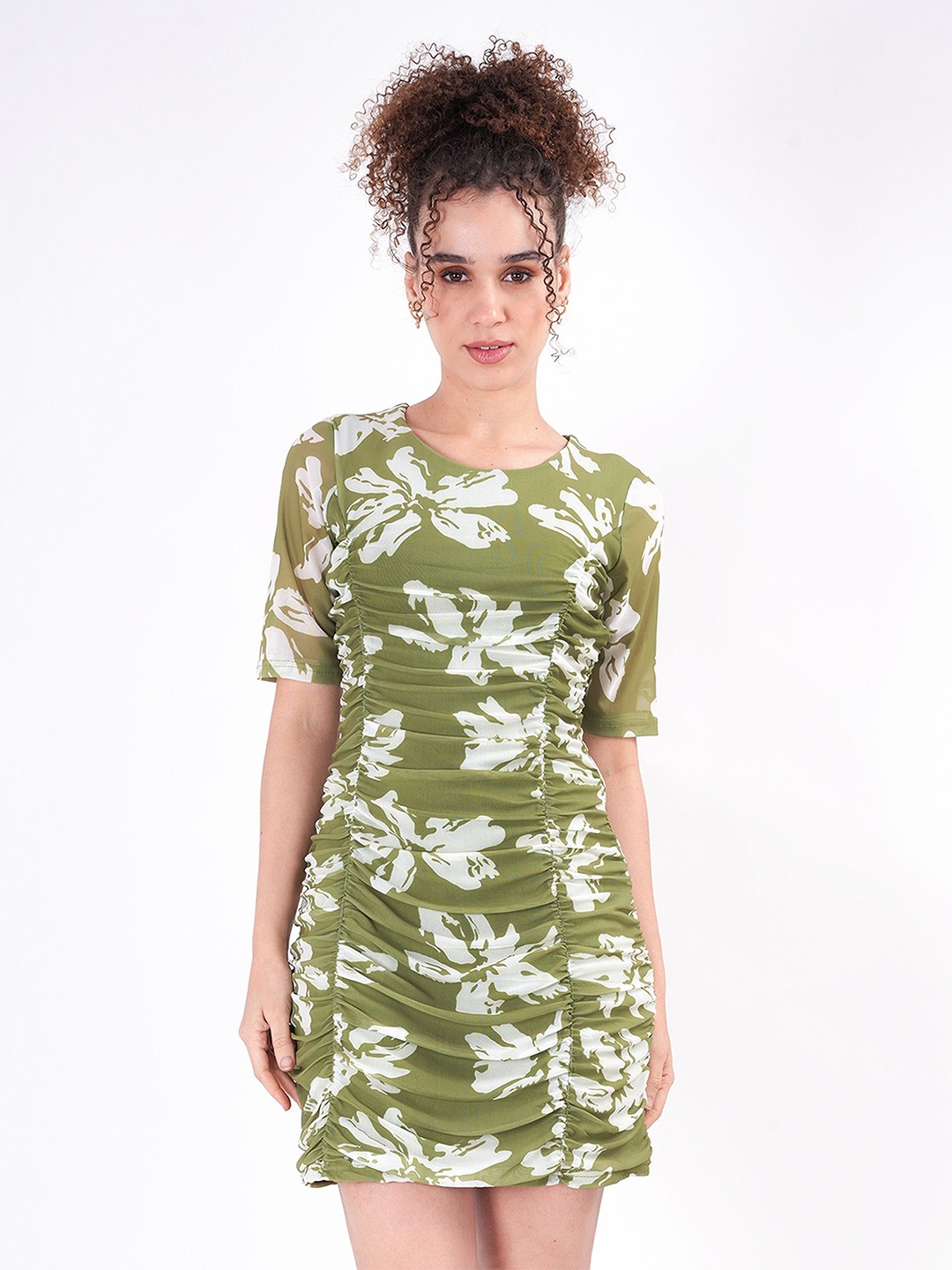 

clobug Floral Print Net Sheath Dress, Green