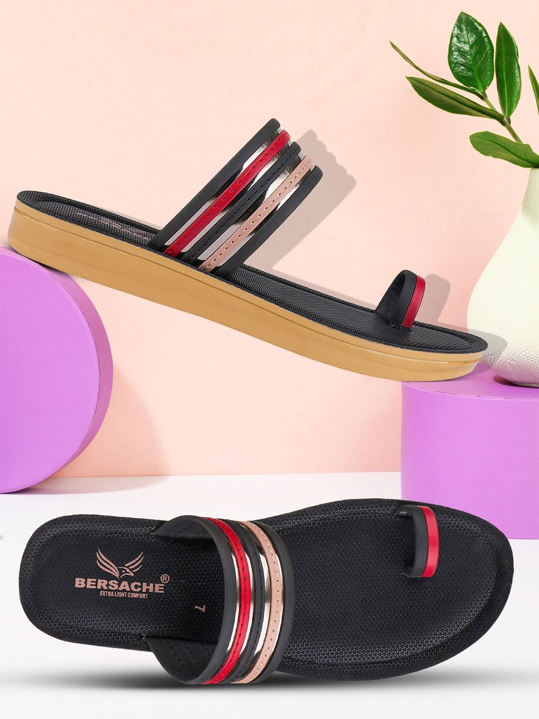 

BERSACHE Women 2-Pcs One Toe Flats, Navy blue