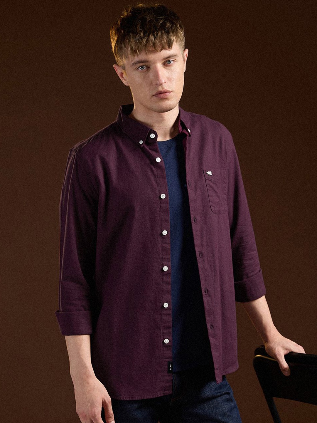 

THE BEAR HOUSE Men Slim Fit Casual Shirt, Maroon