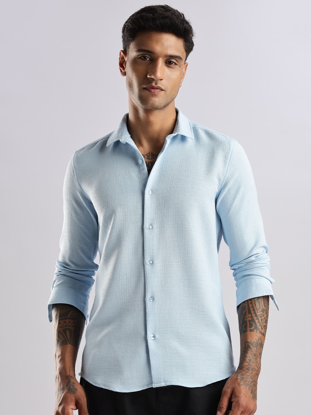 

THE BEETEL HOUSE Men Air Like Linen Vintage Regular Slim Fit Casual Shirt, Blue