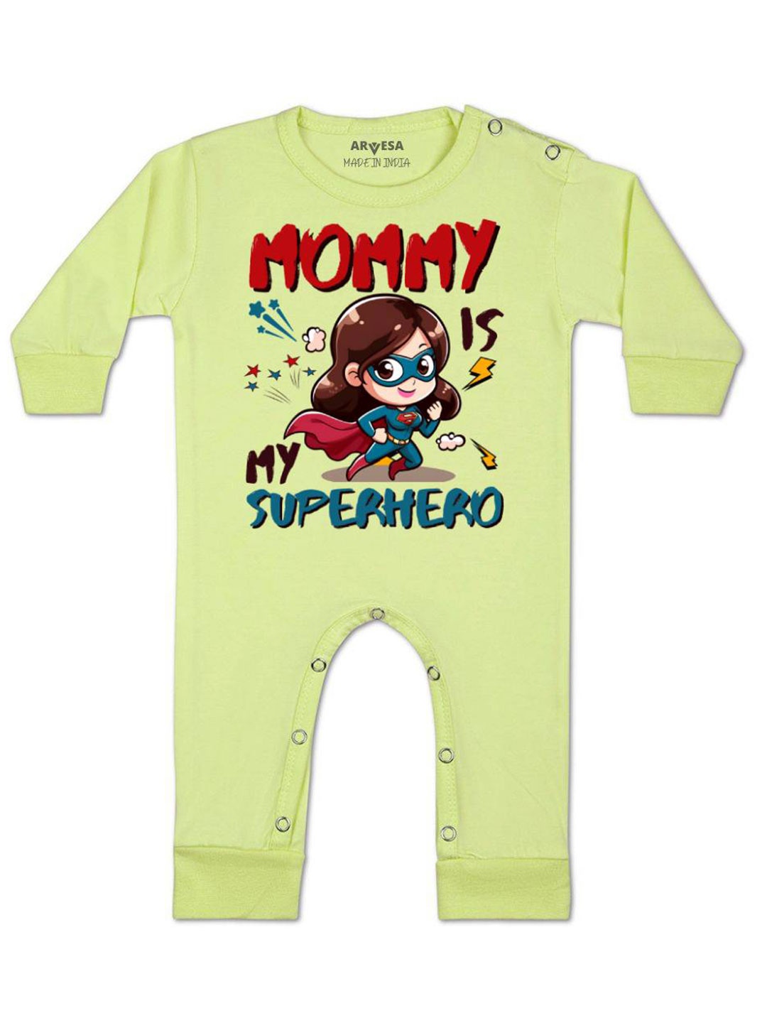 

Arvesa Kids Mommy Is My Superhero Printed Baby Romper, Yellow