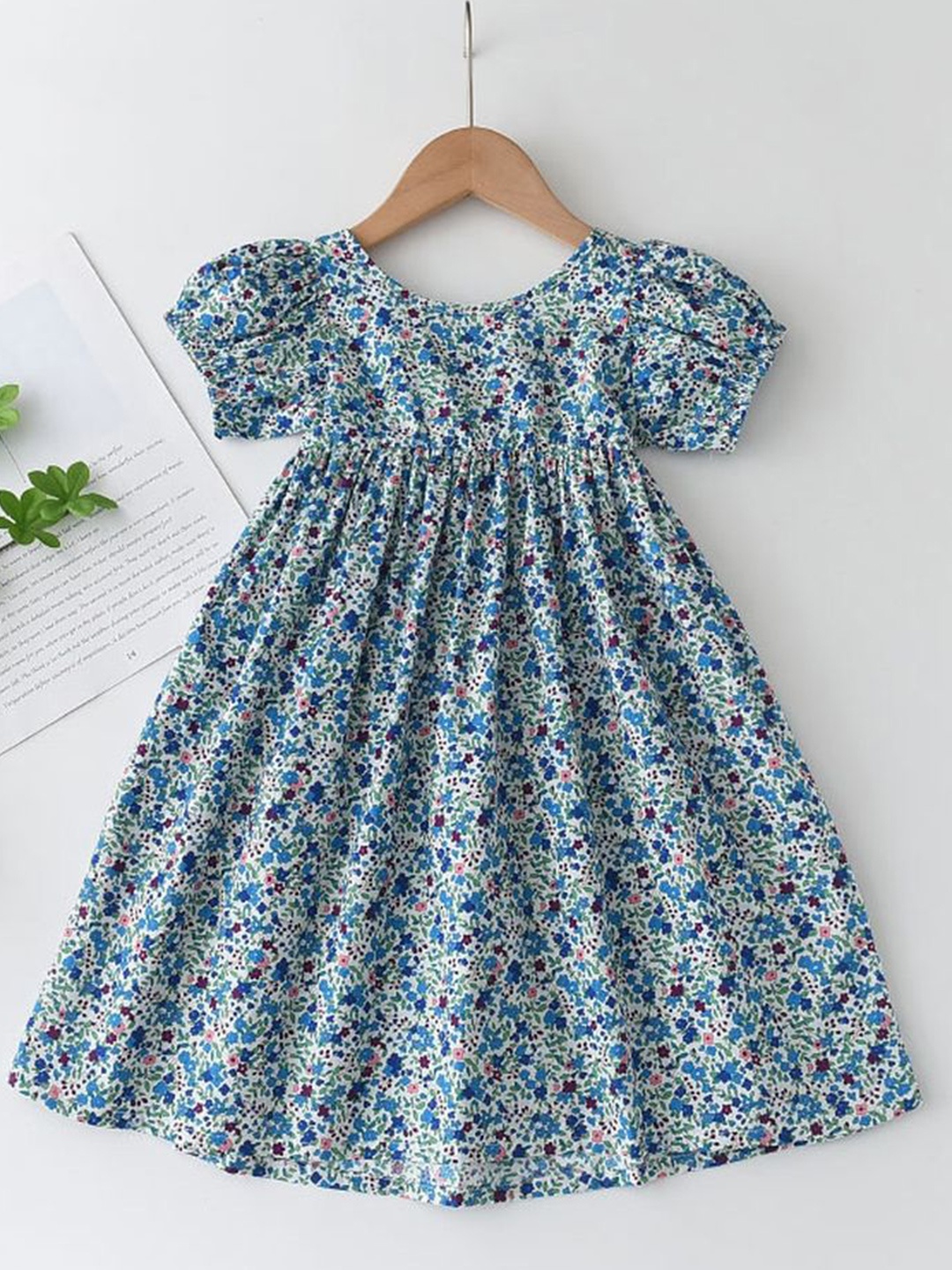 

LULU & SKY Floral Print Puff Sleeve Empire Dress, Blue
