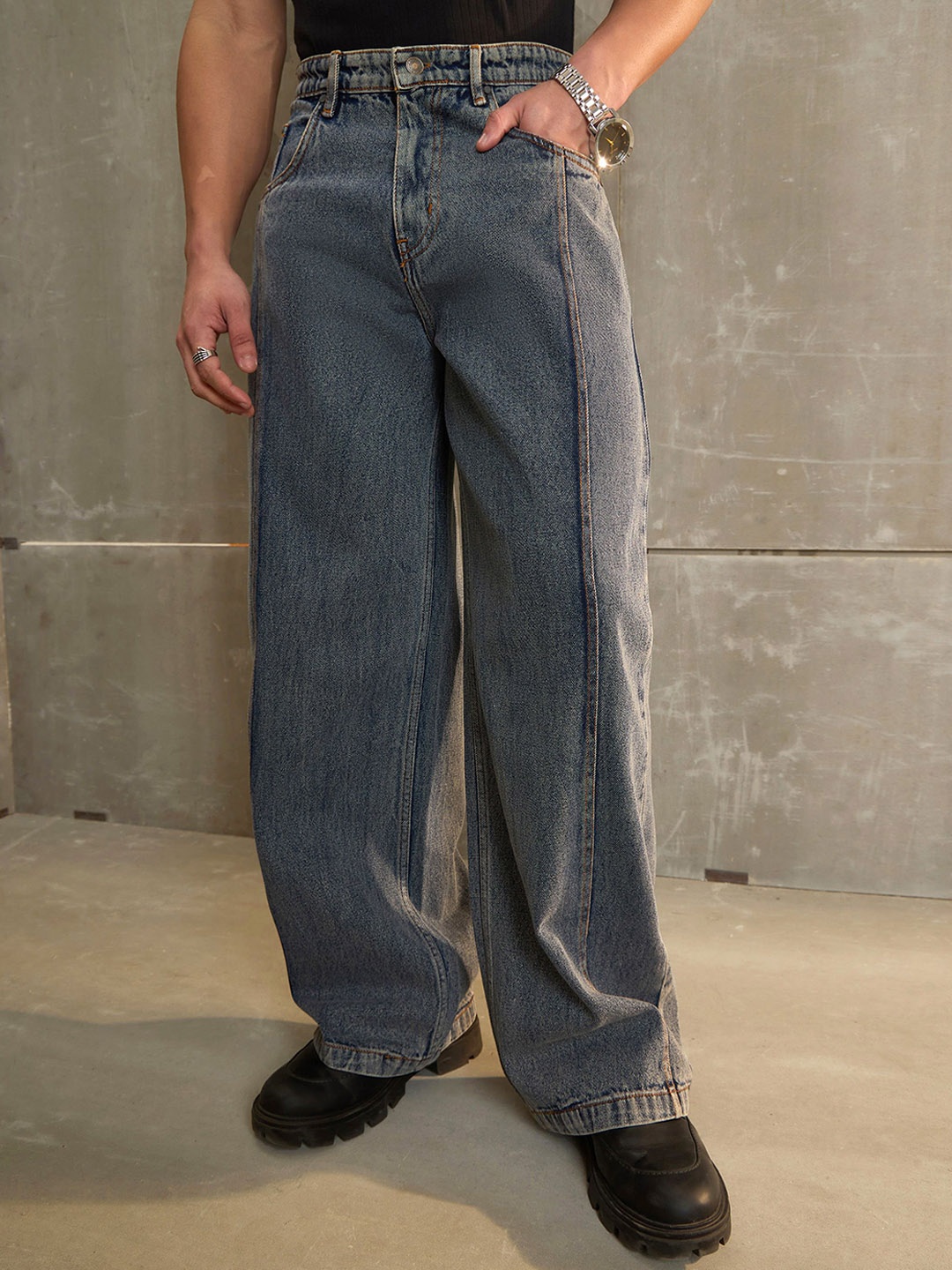 

MASCLN SASSAFRAS Men Heavy Fade Acid Wash Jeans, Navy blue