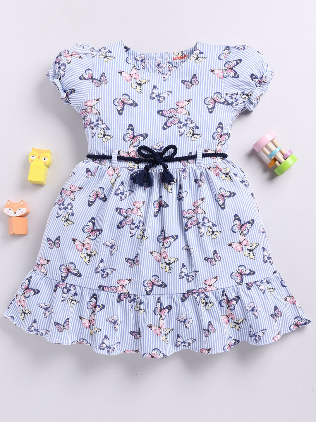 

MIMINO Floral Print Puff Sleeve Fit & Flare Dress, Blue