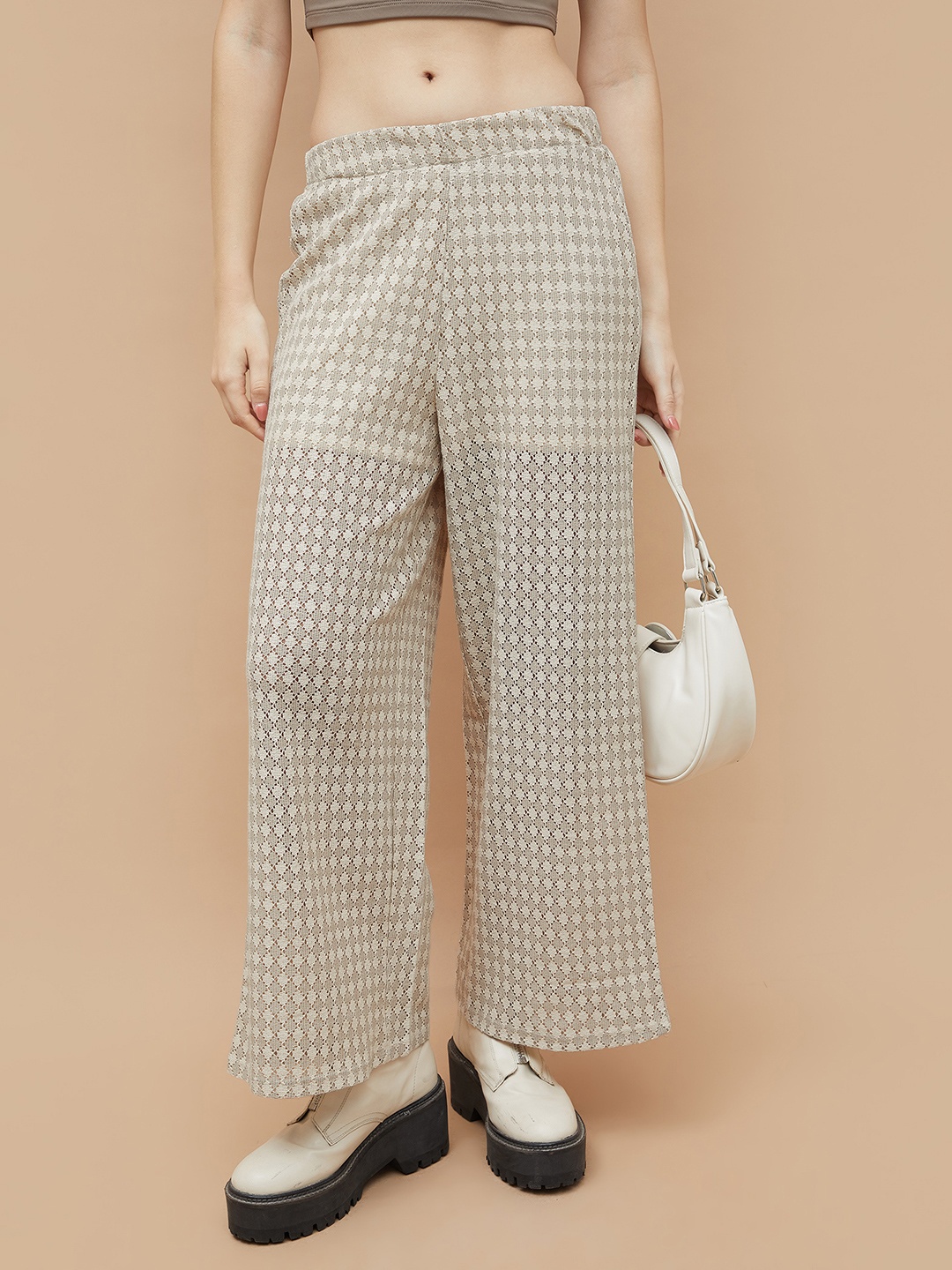 

Ginger by Lifestyle Women Relaxed Fit Mid-Rise Flat-Front Cotton Trousers, Beige