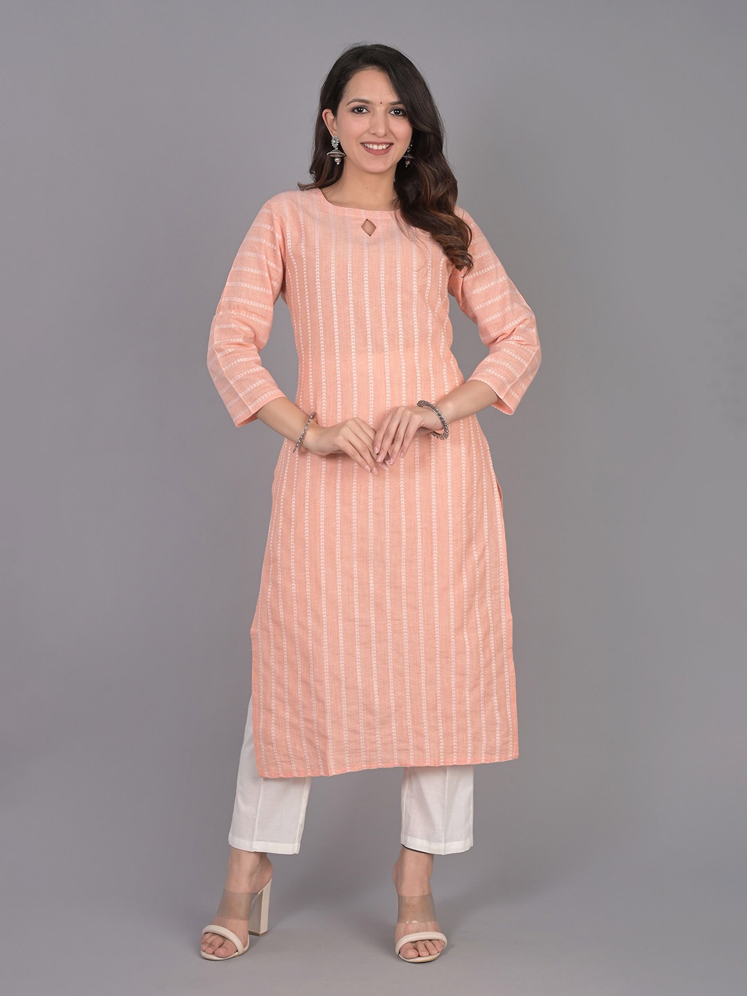 

The Hope Floral Embroidered Cotton Round Neck Straight Kurta, Orange