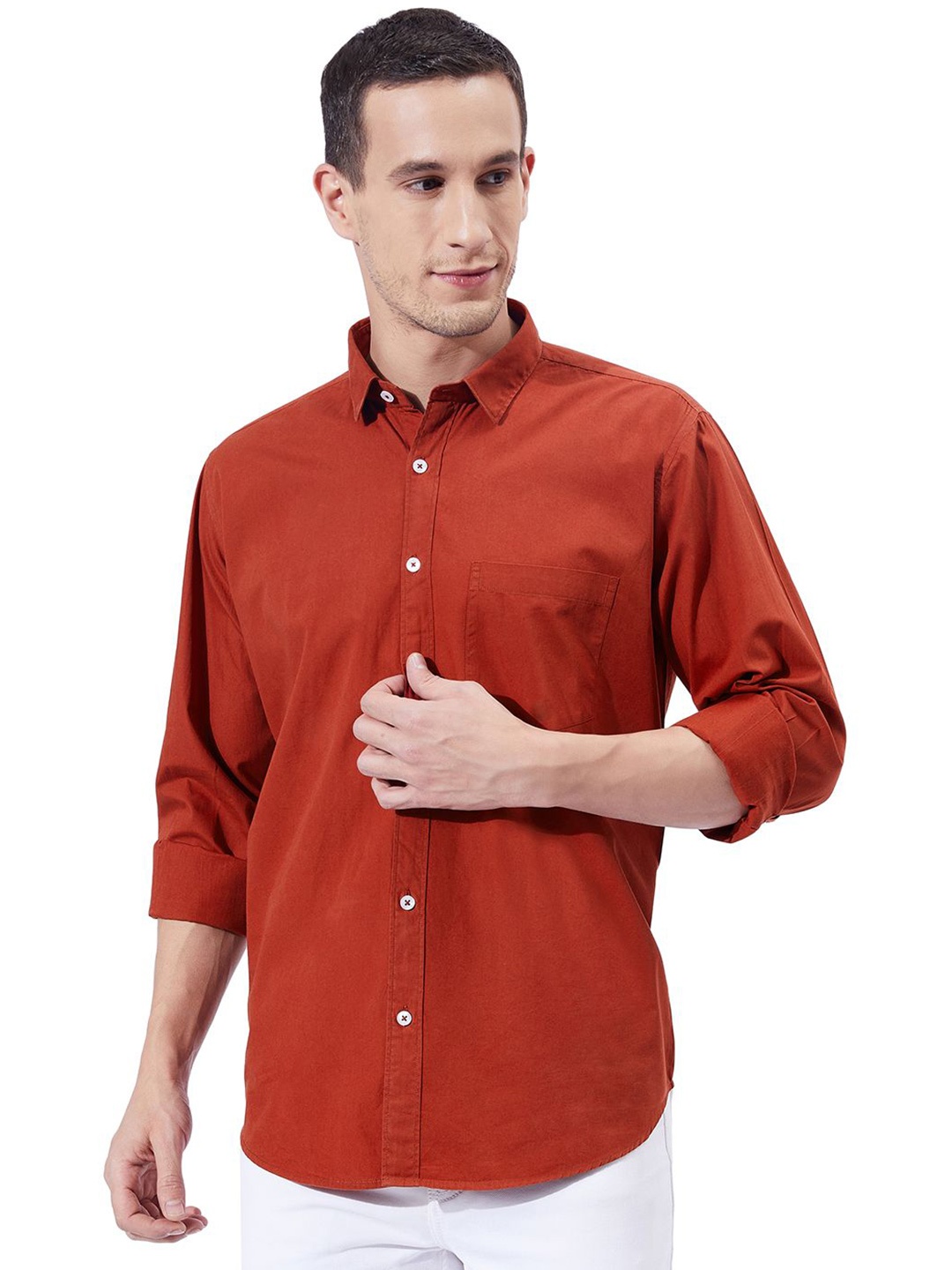 

Ben Martin Men Standard Slim Fit Opaque Casual Shirt, Rust