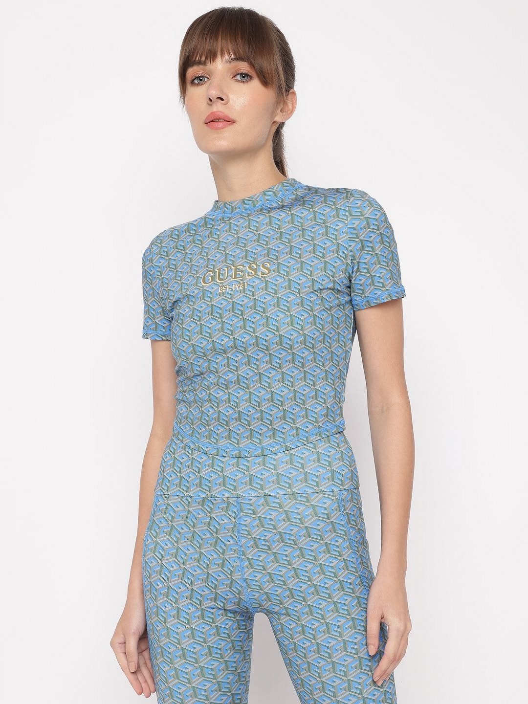 

GUESS Women Typography Printed Round Neck T-shirt, Blue