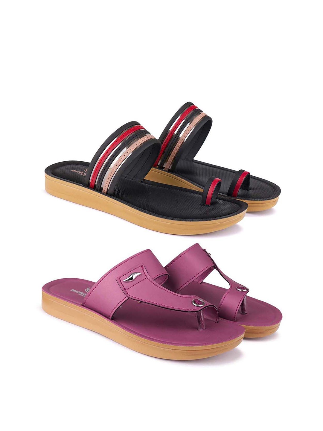 

BERSACHE Women Set Of 2 One Toe Flats, Pink