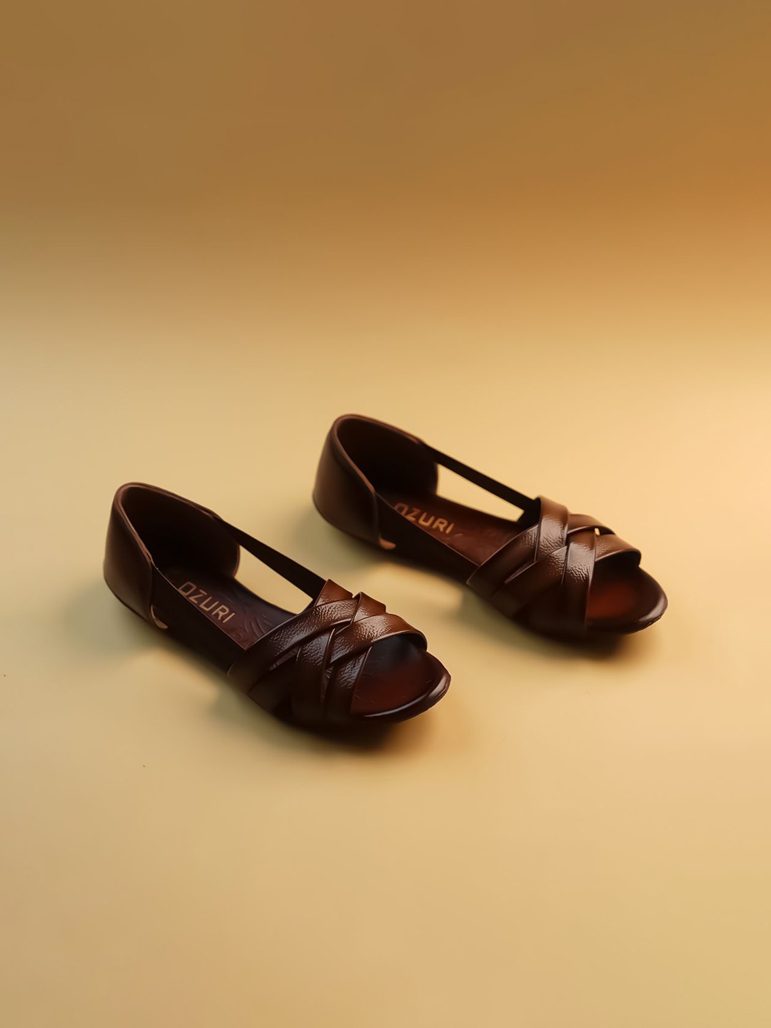 

Ozuri Women Peep Toe Open Toe Flats, Tan