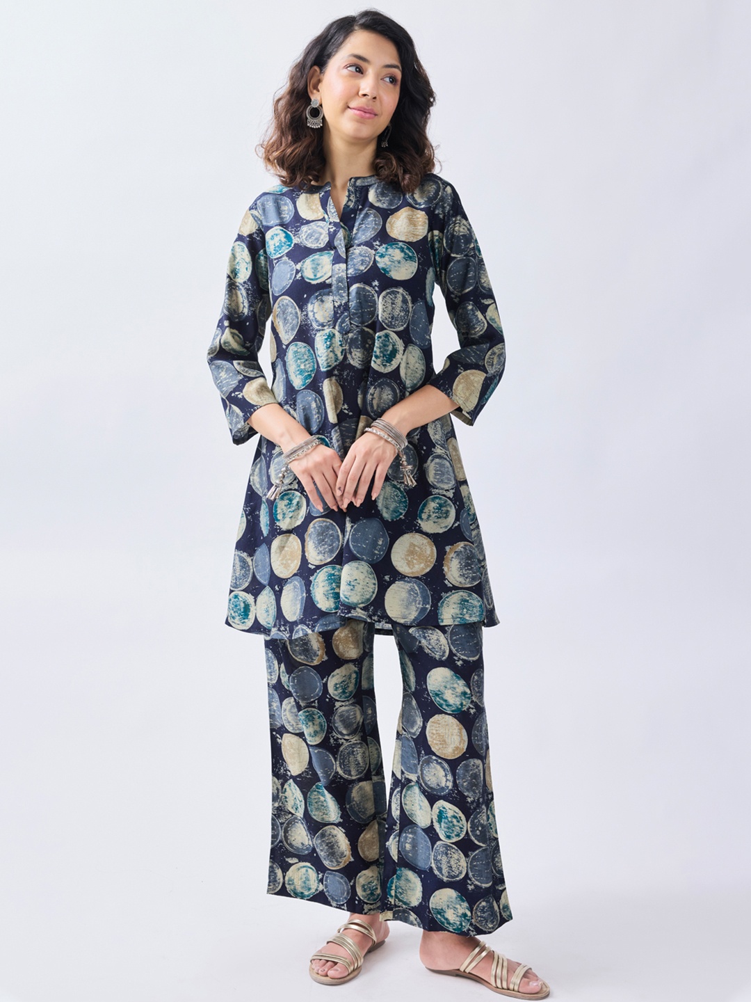 

KERI PERRY Abstract Printed Tunic With Palazzos, Navy blue