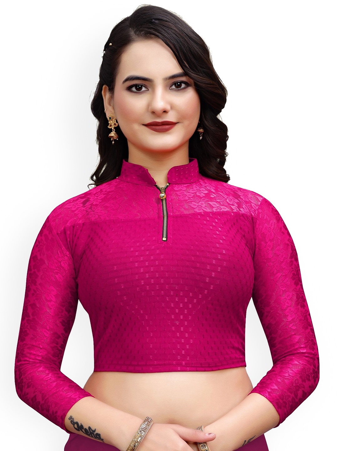 

SS Sanket Synthetics Embroidered Net Saree Blouse, Magenta