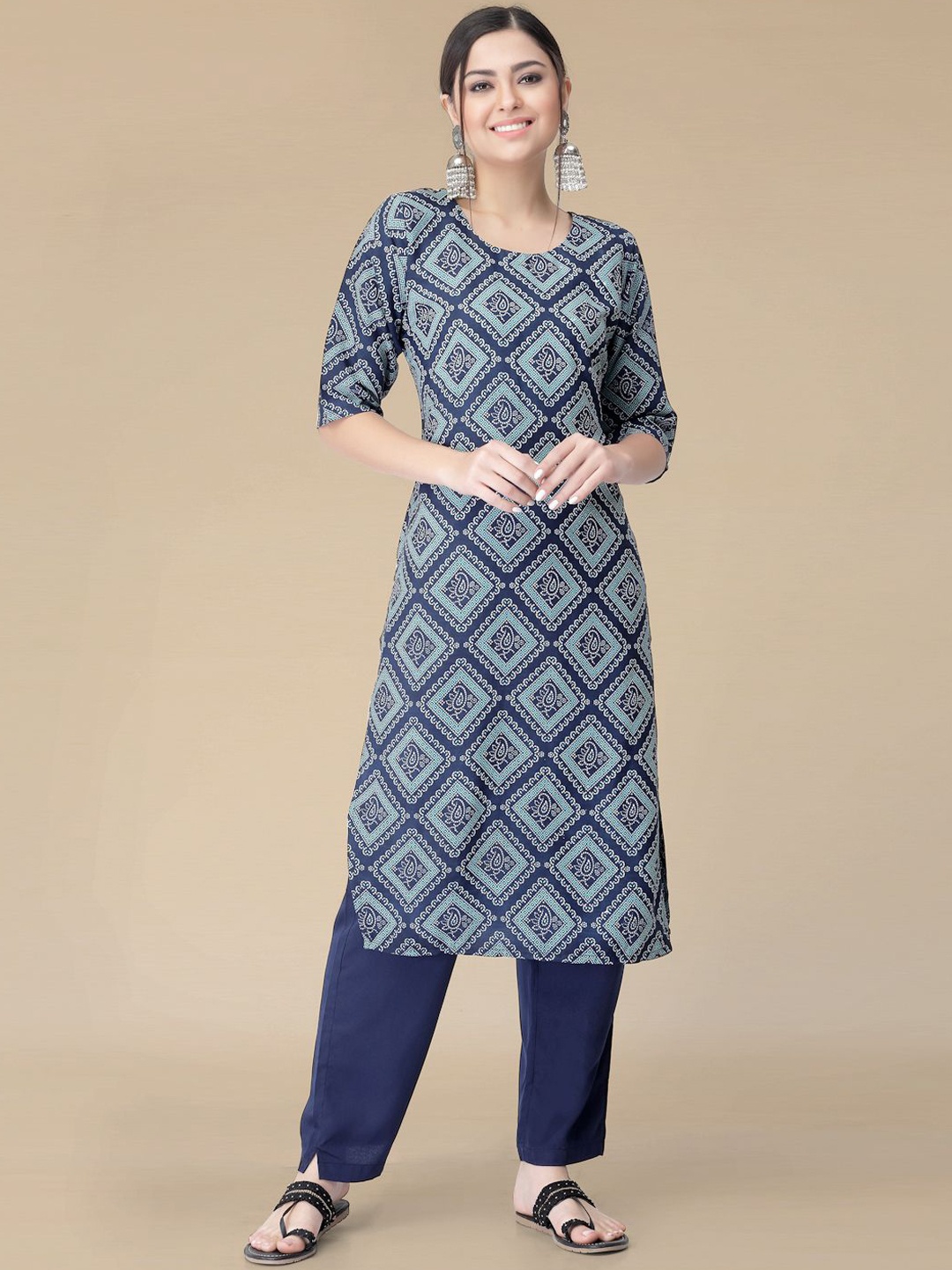 

Moda Rapido Ethnic Motifs Printed Straight Kurta with Trouser, Blue