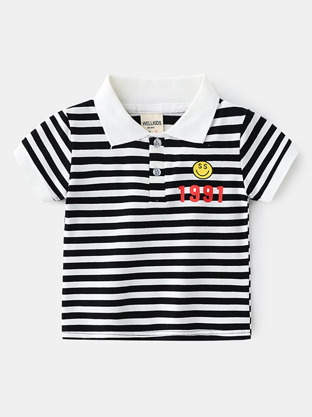

LULU & SKY Boys Striped Polo Collar Cotton T-shirt, White