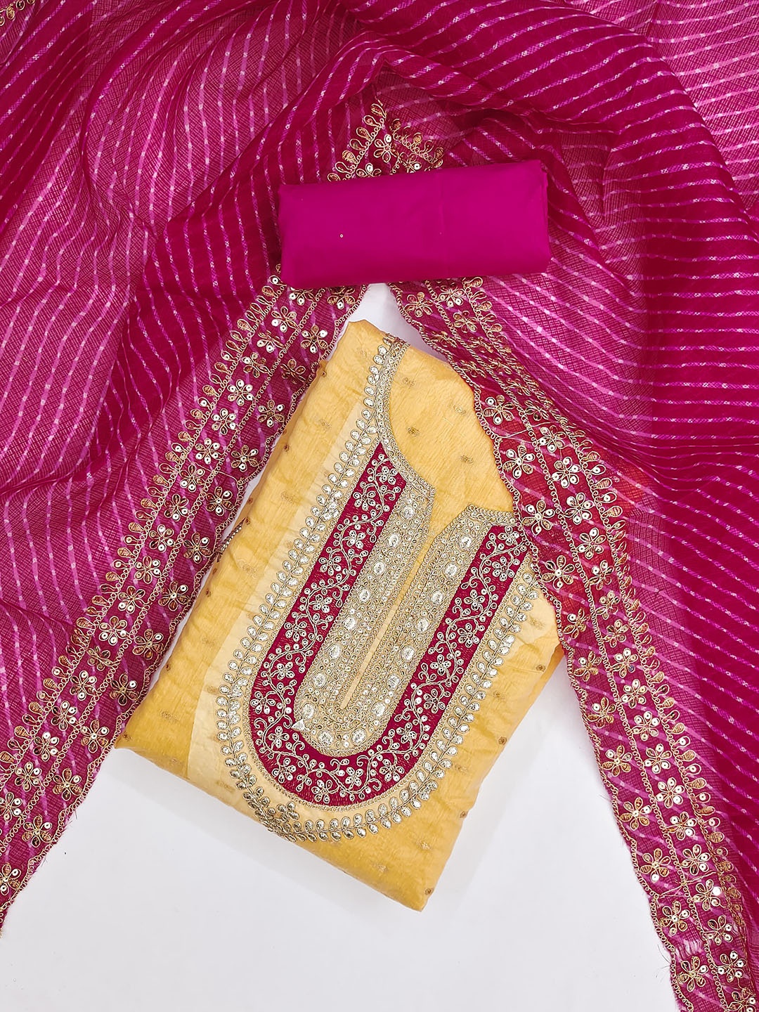

Rangtulika Embroidered Sequinned Unstitched Dress Material, Yellow