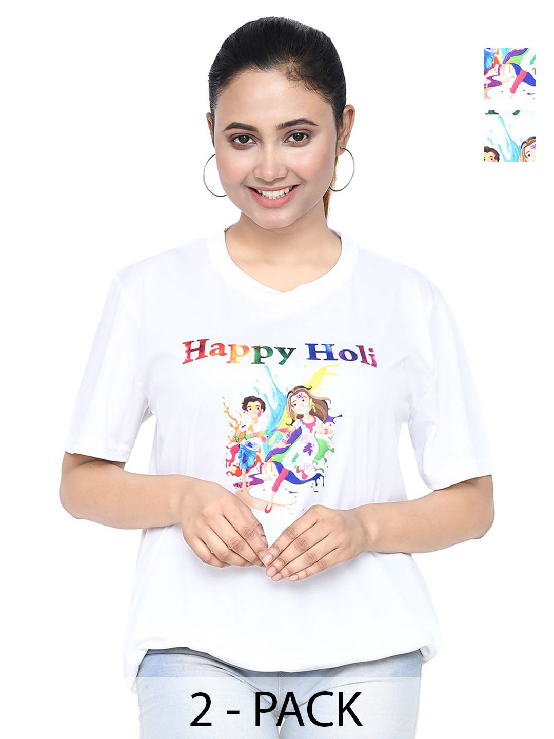 

RAPL Women 2 Printed Applique T-shirt, White