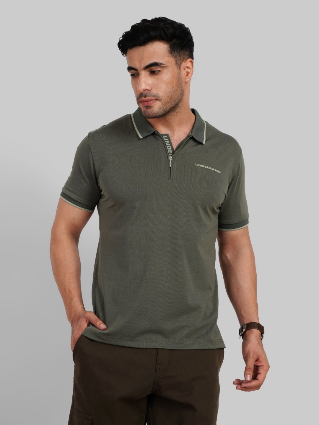 

Underrated Club Men Solid Polo Collar Viscose Rayon T-shirt, Green