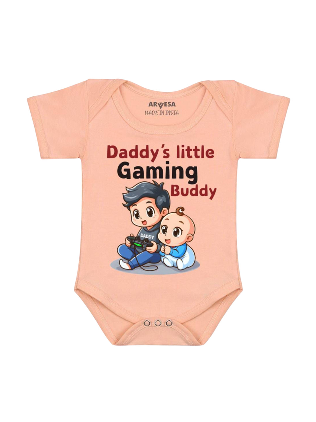 

Arvesa Daddy Little Gaming Buddy Printed Romper, Peach