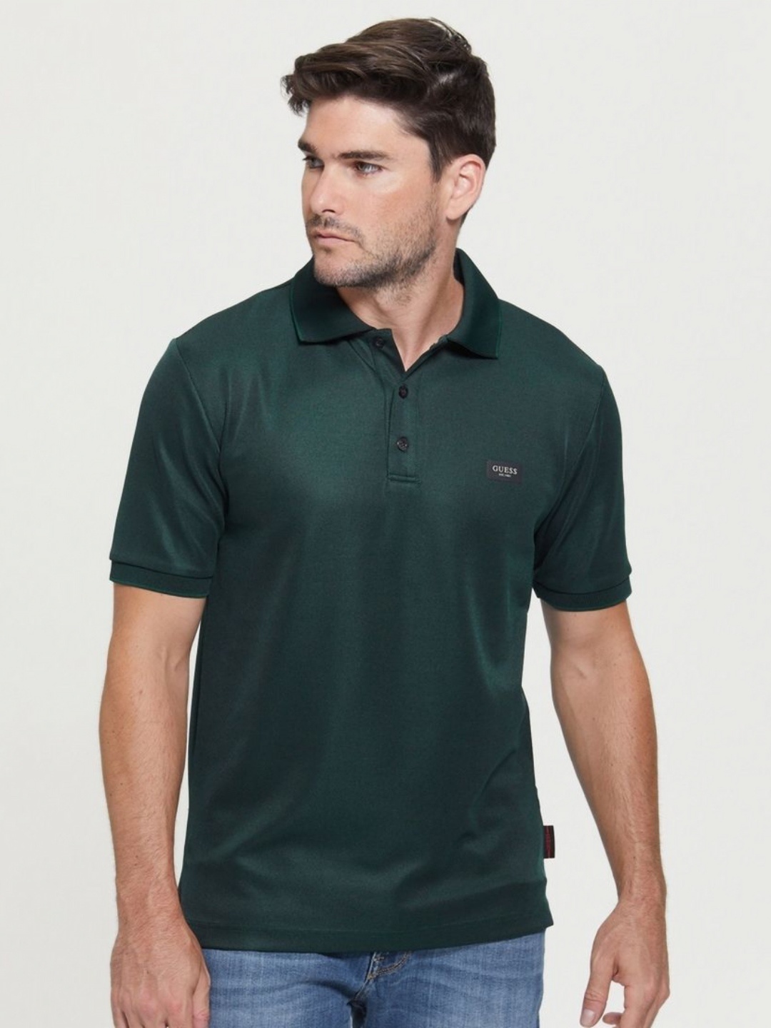 

GUESS Men Solid Polo Collar T-shirt, Green