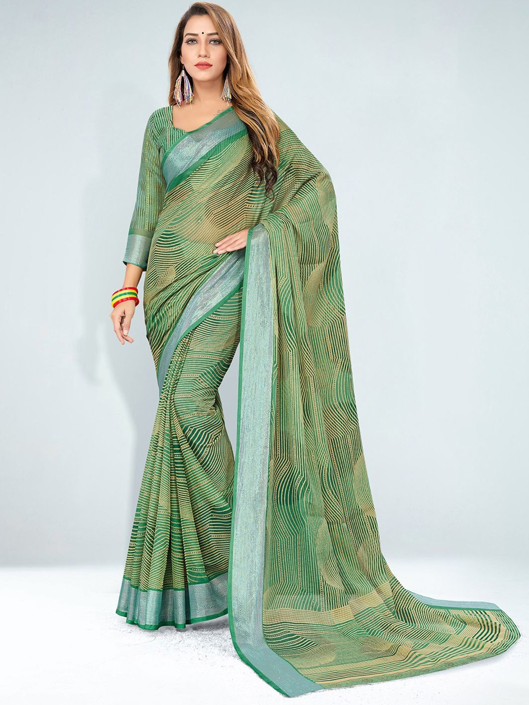 

Mitera Poly Chiffon Sungudi Saree, Green