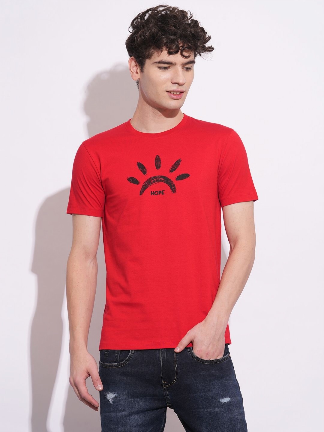 

Being Human Men Graphic Printed Round Neck Cotton Slim Fit T-shirt, Red