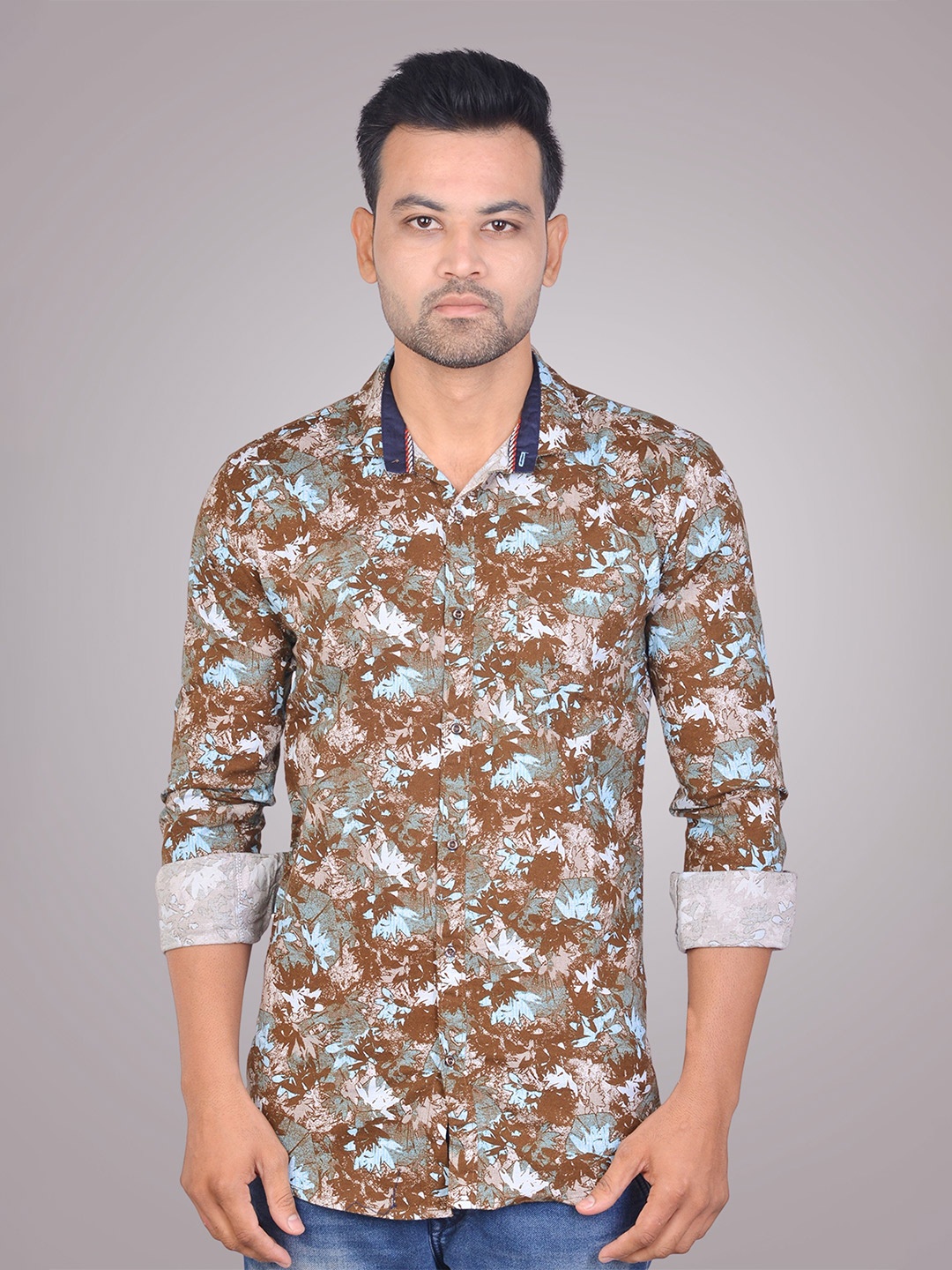 

LA MILANO Men Slim Fit Floral Opaque Printed Casual Shirt, Bronze