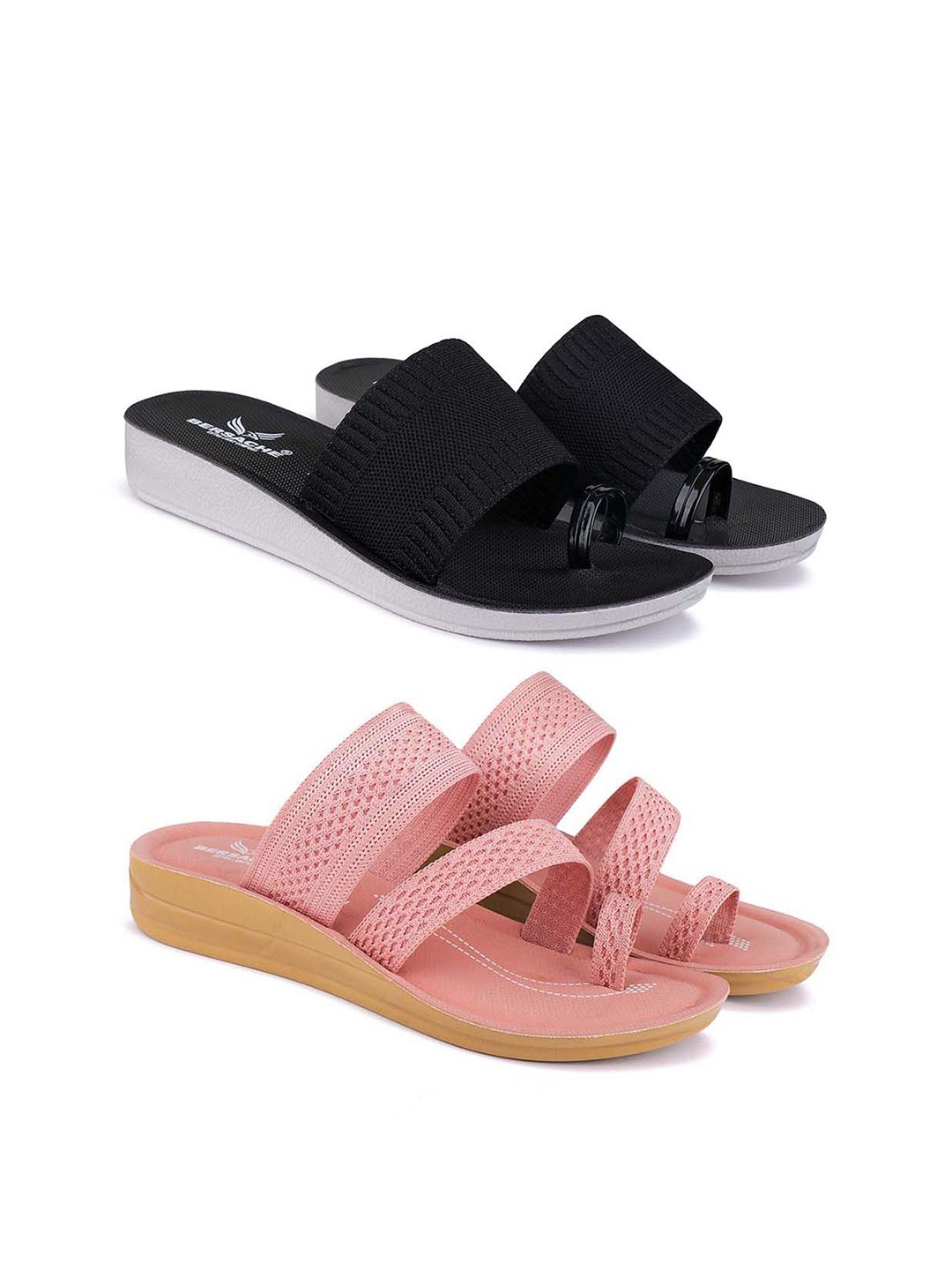 

BERSACHE Women Pack Of 2 Casual One Toe Flats, Black