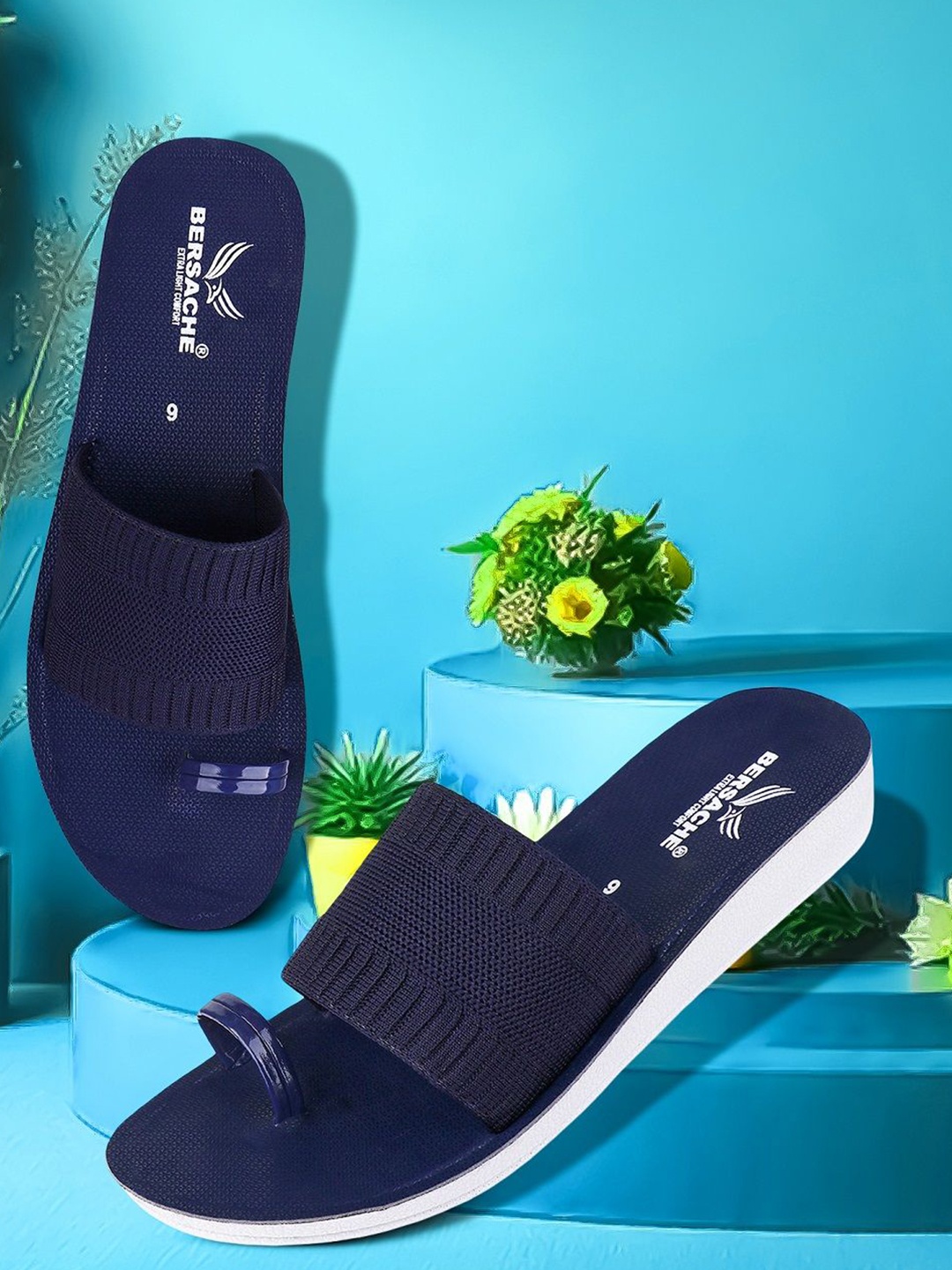 

BERSACHE Set Of 2 Women Soft Classic Ultra Soft Technology One Toe Flats, Blue