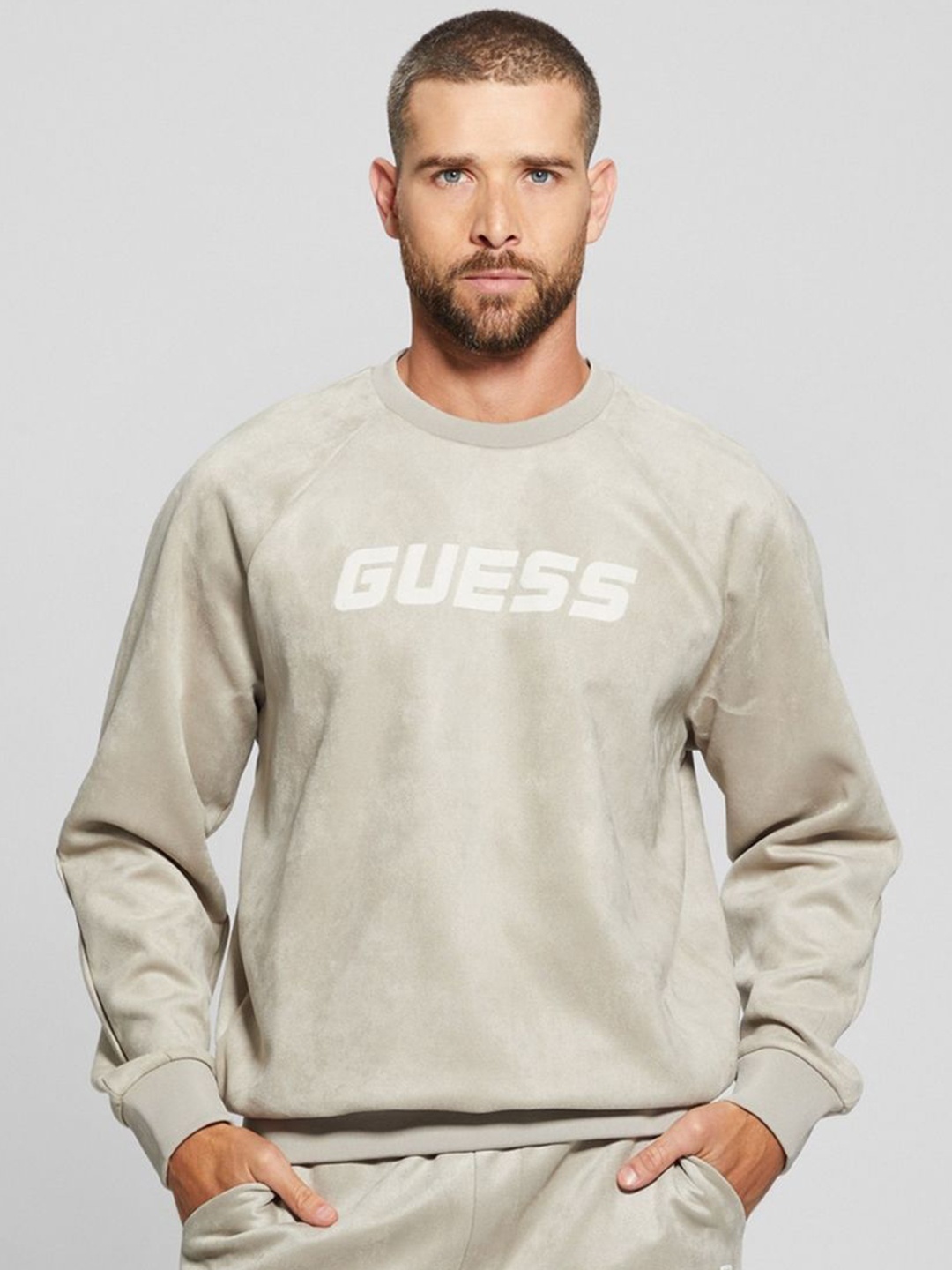 

GUESS Men Printed Sweatshirt, Beige
