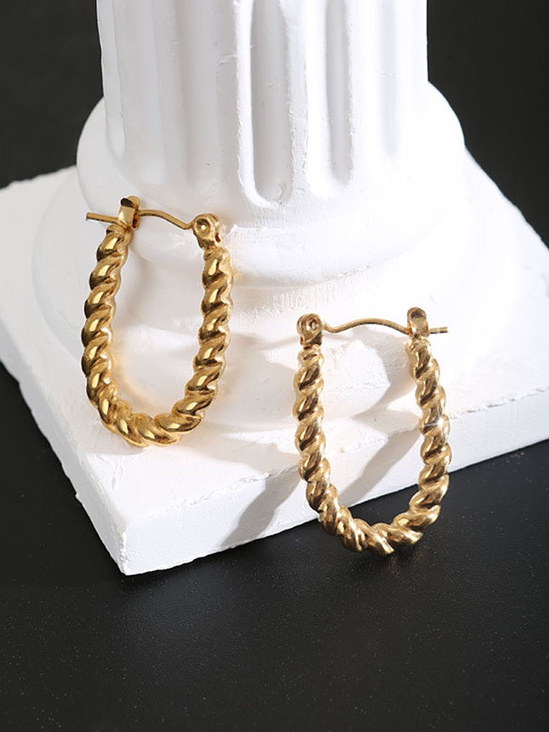 

Krelin Gold-Plated Stainless Steel Twisted U Shaped Hoop Earrings