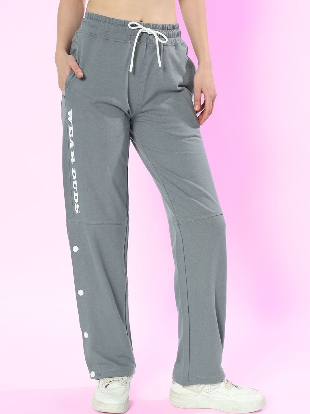 

WEARDUDS Women Relaxed-Fit Mid Rise Track Pant, Grey