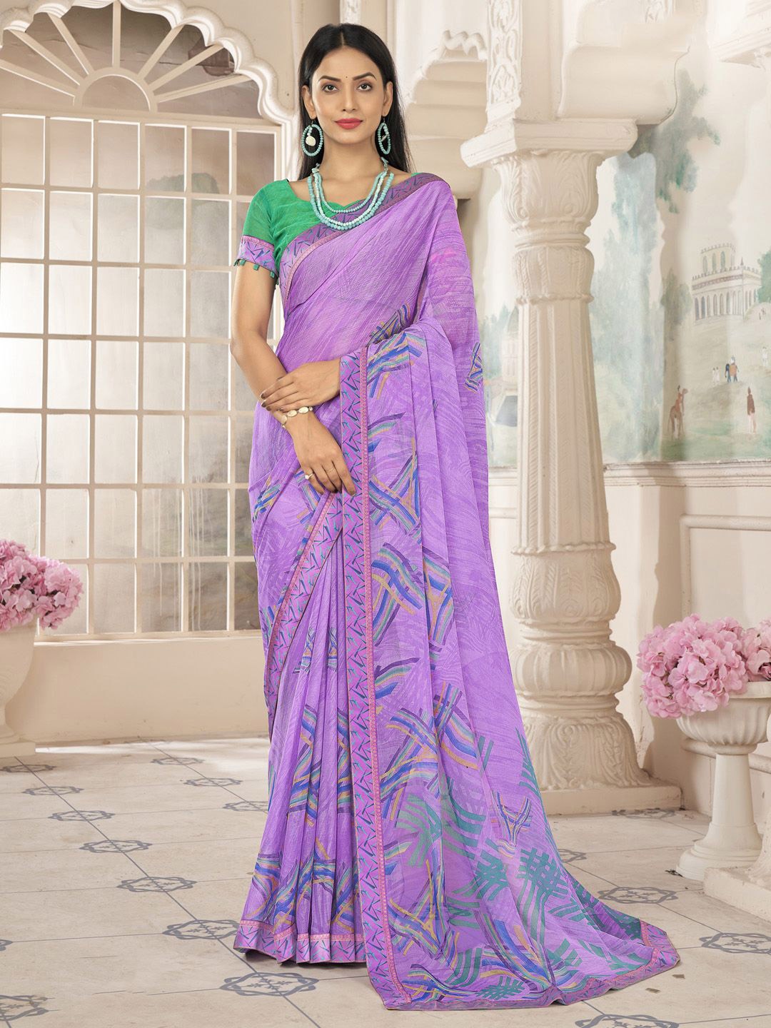 

Anouk Rustic Poly Chiffon Bagh Saree, Lavender