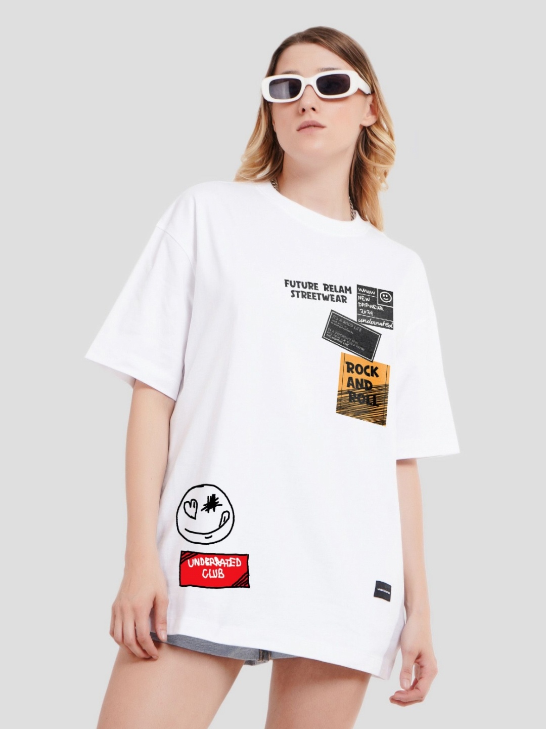 

Underrated Club Women Printed Bio Finish Applique T-shirt, White