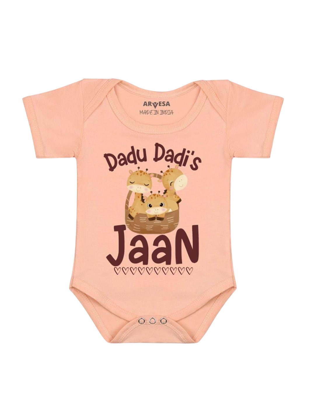 

Arvesa Kids Dada Dadi Jaan Printed Romper, Peach