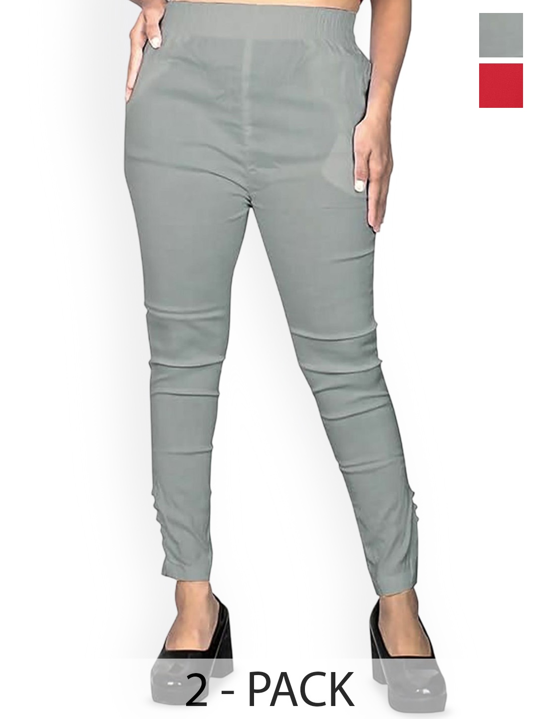 

Fessist Women Pack of 2 Relaxed Slim Fit Easy Wash Pleated Trousers, Grey