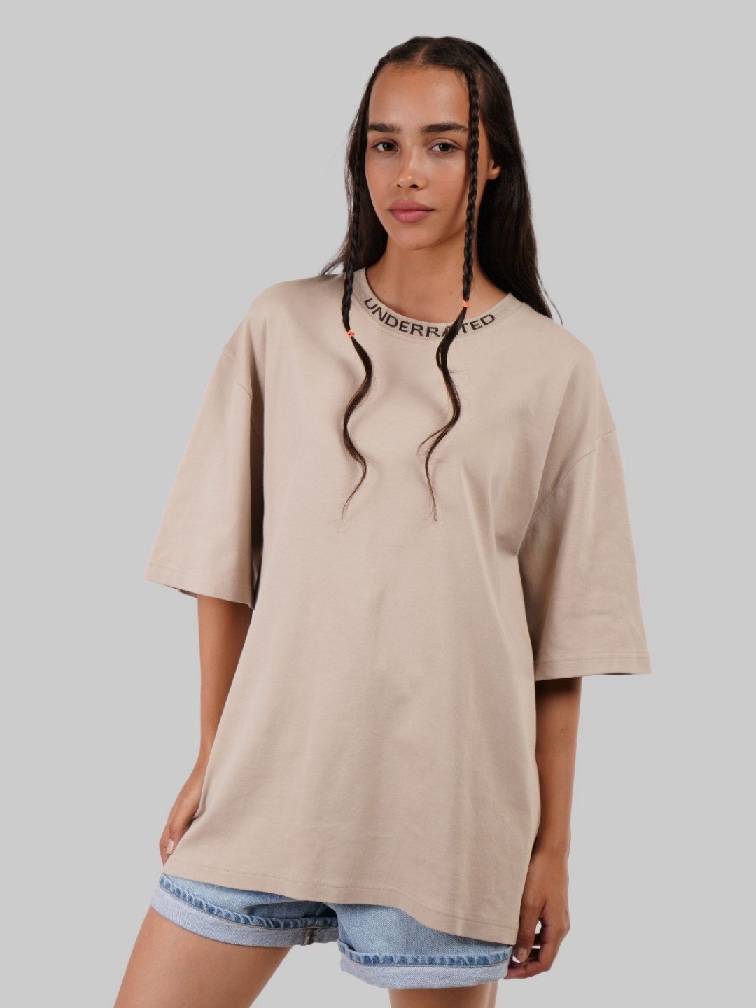 

Underrated Club Women Hooded Bio Finish Pockets T-shirt, Beige