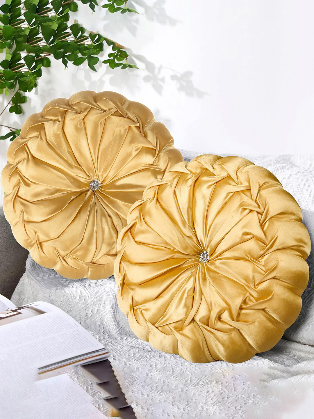 

Kuber Industries Gold Toned 2Pieces Silk Flower Shaped Light-Weight Portable Sofa Cushions