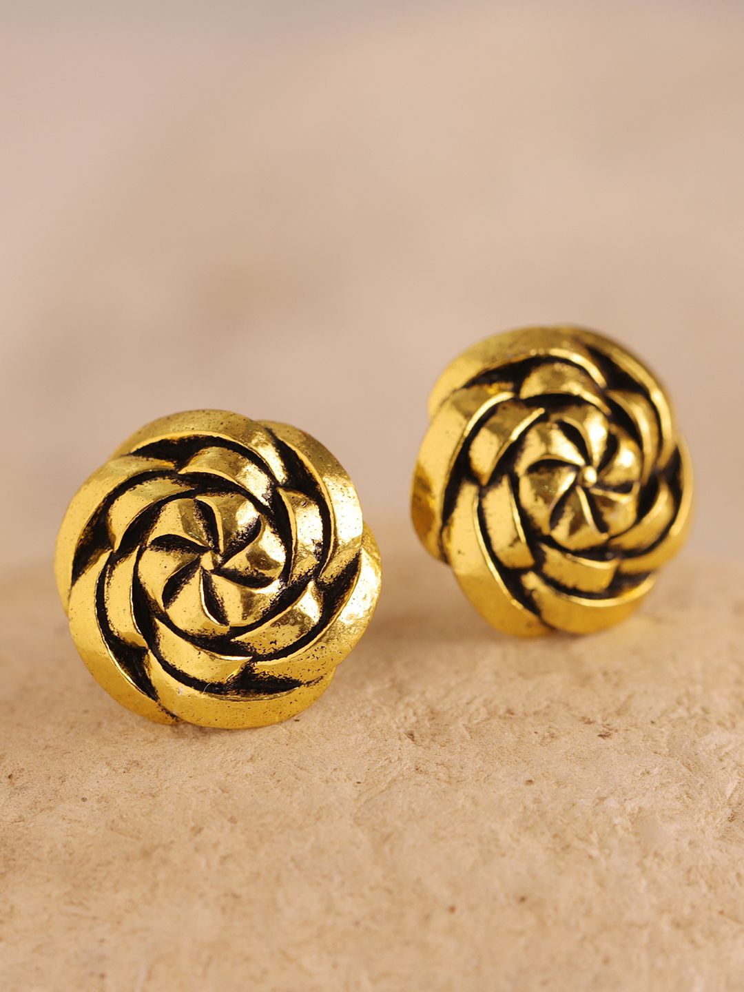 

Voylla Woven Wonder Twisted Gold Plated Floral Shaped Studs Earrings